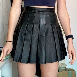 All Saints 100% Leather High-Waisted Pleated Mini Skirt size 2